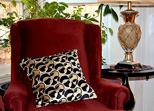 Black Brown Plush Velvety Embossed Throw Pillow Cushion Covers (Eternal Eclipse, 1) #TOP3