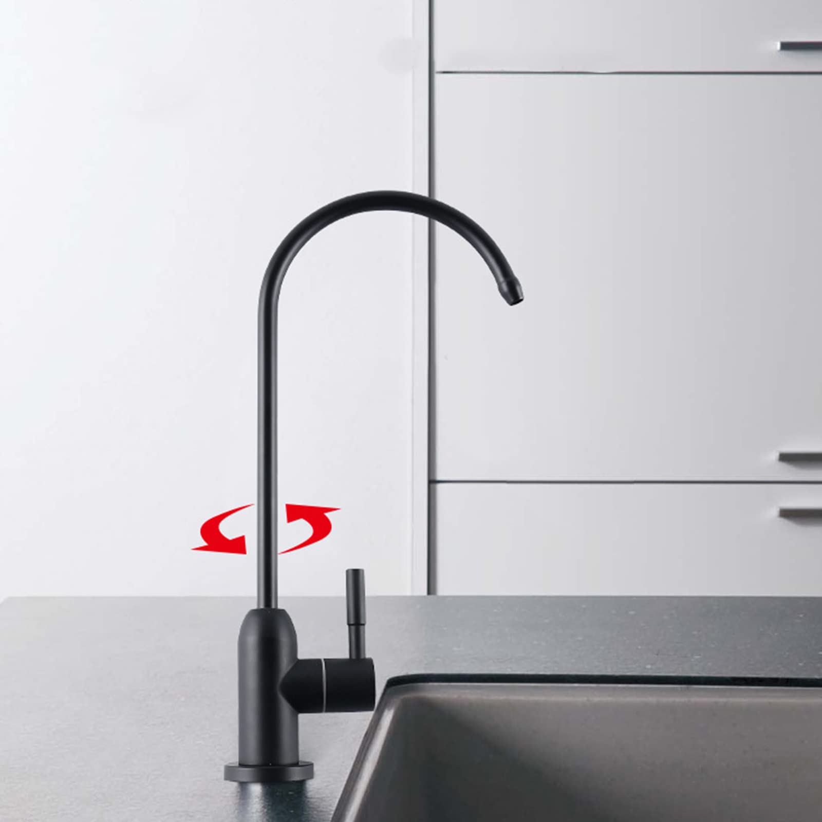 Grifo con Filtro de Agua, Grifo de Cocina Negro sin Plomo, Grifo de Agua Potable con Cuello de Cisne