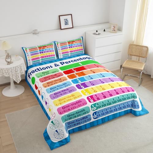 Image of Math Comforter King Size for Boys Girls, Fraction and Percentage Comforter Set Educational Learning Bedding Set Learning Time Duvet Set Durable Bed Set 3Pcs