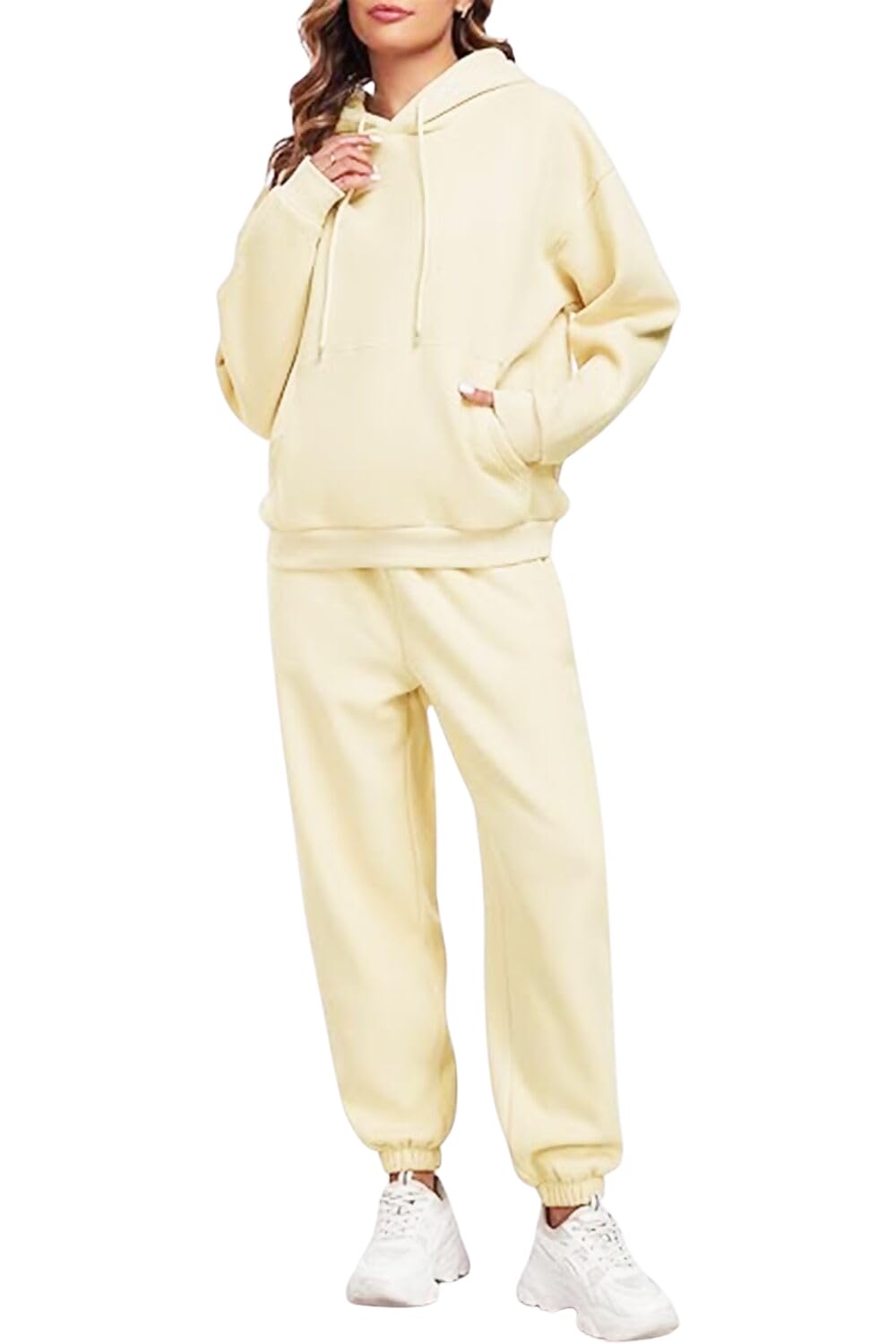 Femme Luxe Women's Cream Tracksuit, Oversized Hoody And Jogger Set, Machine Washable, Available Uk Sizes 8-16, Multicolour (Uk, Numeric, 16, Regular, Regular, )