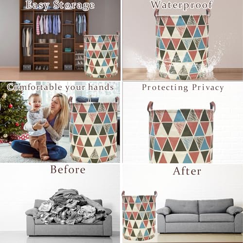 Image of Waterproof Laundry Hamper Collapsible Laundry Basket Leather Handle Laundry Bag Large Clothes Storage Toy Organization for Bathroom Bedroom Laundryroom College Dorms (Caisanjiao-002)