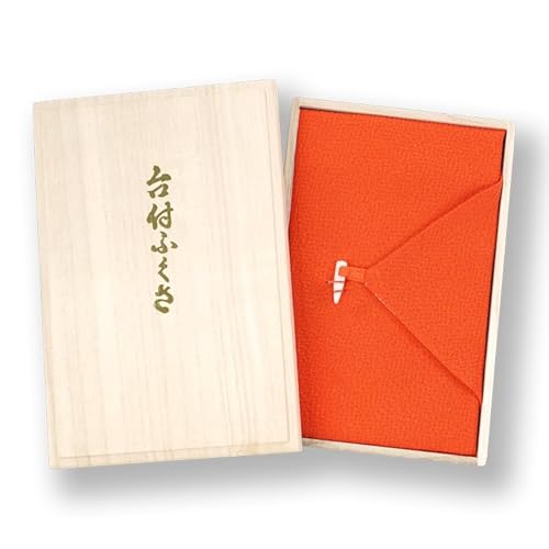 ふくさ 台付 慶弔両用 結婚式 正絹 100% 男性 女性 袱紗 風呂敷 紫 抹茶 紺 オレンジ 木箱入り 日本製 (朱色)