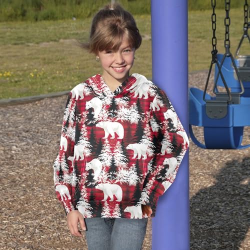 Kids Hoodies Sweaters Christmas Xmas Polar Bear Hooded Sweatshirts with Big Pockets for Boys Girls B04004584