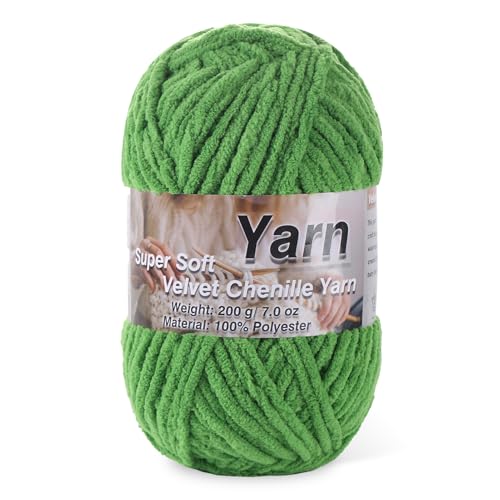 Image of Chunky Chenille Yarn for Baby Blanket Yarn for Crocheting - 7.05oz Super Soft Chenille Plush Yarn - Bulk Thick Yarns Used for Making Scarves, Blankets, Stuffed Animals, DIY Craft (Green)