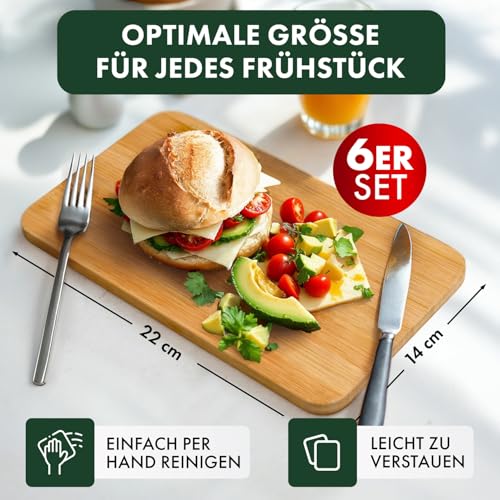 Blumtal Frühstücksbrettchen 6er Set aus Bambus - 22x14x0,8 cm Frühstücksbretter - antibakterielles Holzbrettchen - Frühstücksbrettchen… – Ansicht 2