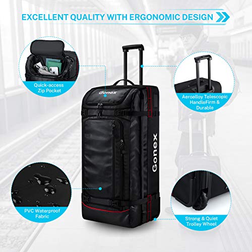 Gonex Rolling Duffle Bag with Wheels, 100L Water Repellent Large Wheeled Travel Duffel Luggage with Rollers 30 inch, Black
