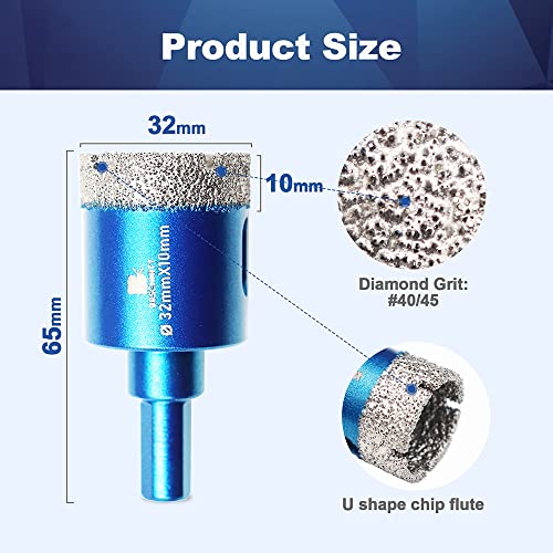 Dry Diamond Core Drill Bit Set,Brschnitt 2Pcs/Pack 1 1/4 Inch (32Mm) Diamond Hole Saw Core Drill Bit With Triangle Shank For Porcelain Tile Ceramic Stone Granite Marble #TOP1