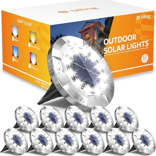 Illuminate Your Outdoors with These 5 Must-Have Flat Ground Solar Lights 5 Biling Solar Lights Outdoor 12 Packs, 12 LEDs Bright Longevity Solar Ground Lights, Waterproof Flat Landscape Lighting for Garden Yard Walkway Driveway (White)