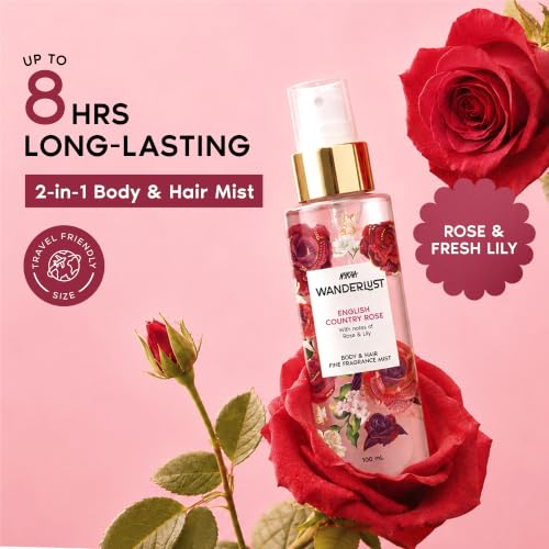 Image of Nykaa Wanderlust English Country Rose Travel-size Perfume Hair & Body Mist 100ml | Long-Lasting Floral Fragrance | Rose & Fresh Lily | Lightweight, Non-Sticky