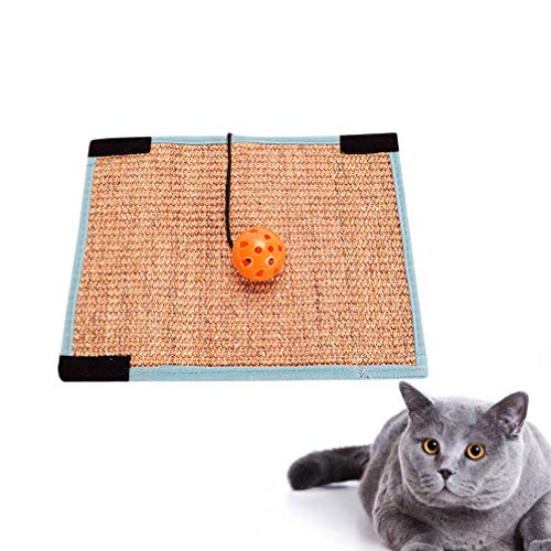 STOBOK Tapete arranhador de gato com bola de sino, garra de gato, tapete de sisal pequeno, tapete de
