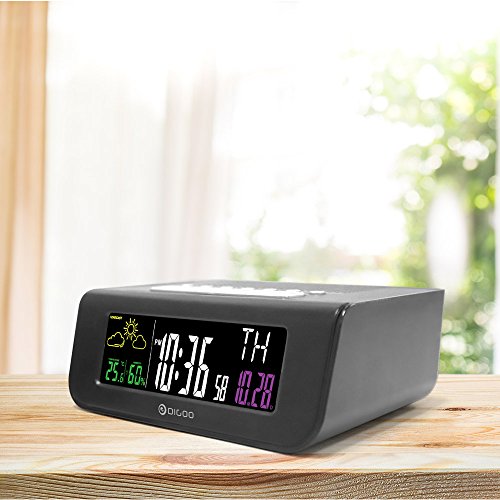 Reloj despertador digital inalámbrico Digoo DG-FR100 SmartSet Pronóstico meteorológico Duerma con el reloj de radio FM