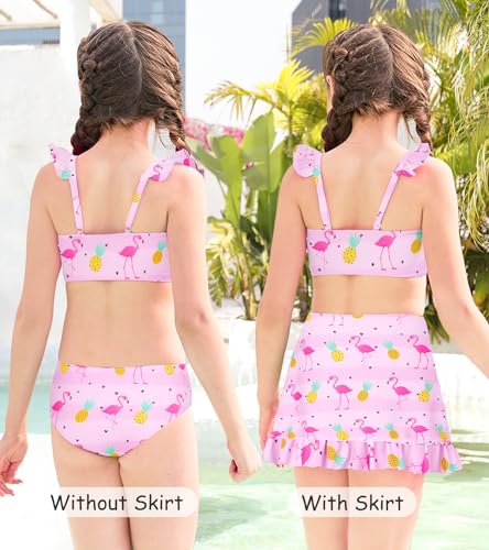 ALISISTER Girls Swimsuit 3 Piece Bathing Suits for 5-12 Years Hawaiian Bikini Set with Cover Ups Skirt2