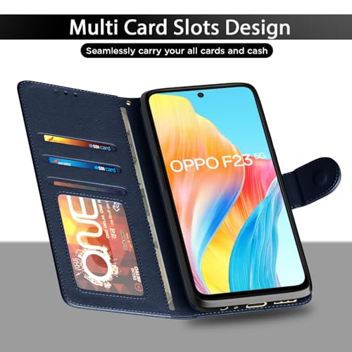 Image of Pikkme Oppo F23 5G Flip Cover Leather Finish | Inside TPU with Card Pockets | Wallet Stand and Shock Proof | Complete Protection Flip Case (Blue)
