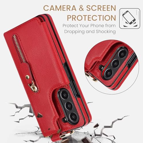 Étui Galaxy Z Fold 5 anti-chute pour protéger l'écran pliable avec coque rouge