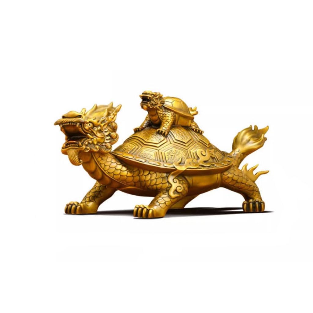 Tortue Dragon en Laiton Doré pour Décoration de Bureau et Salon