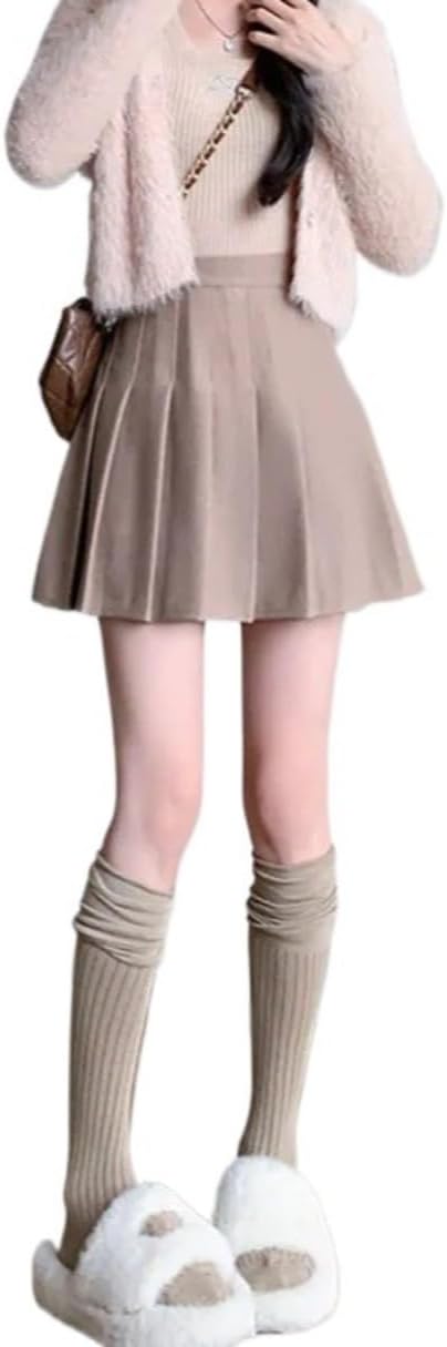 High Waist Wide Band Pleated Mini Skort with Shorts