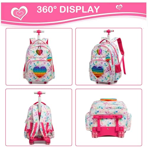 Wheeled Backpack for Kids Rolling Backpack with Wheels for Elementary School Students Lightweight Carry On Luggage Durable Travel Backpack for Boys Girls (10801T-3 Pink)4