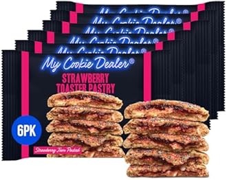 My Cookie Dealer Soft Baked Cookies, Strawberry Toaster Pastry (6-Pack, 4oz Cookie) - Strawberry Pop-Tarts & White Chip Batter, Filled with Strawberry Jam - Individually Wrapped Travel Snacks