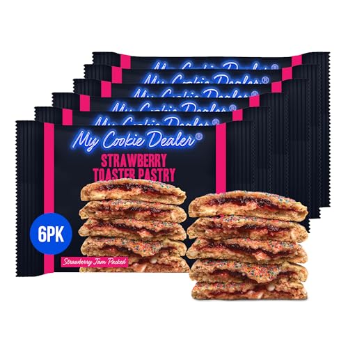 My Cookie Dealer Soft Baked Cookies, Strawberry Toaster Pastry (6-Pack, 4oz Cookie) - Strawberry Pop-Tarts & White Chip Batter, Filled with Strawberry Jam - Individually Wrapped Travel Snacks