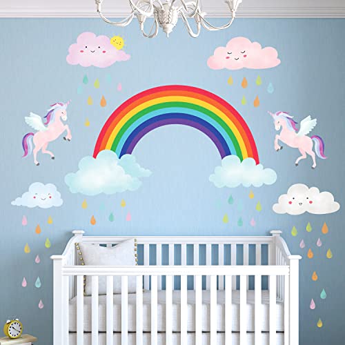 DECOWALL-DA-2008-Rainbow-and-Unicorn-Wall-Stickers-Wall-Decals-Peel-and-Stick-Removable-Wall-Stickers-for-Kids-Nursery-Bedroom-Living-Room-dcor-Birthday-Girl-Decorations