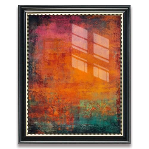 Black Frame Abstract Orange Teal Wall Art Canvas Print, Rustic