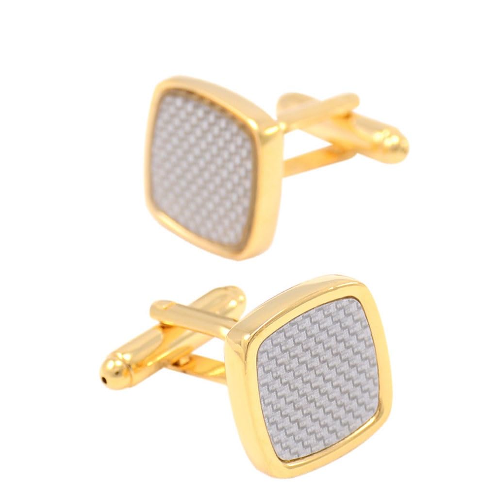 Gemelos de Fibra de Carbono para Hombre, Estilo Formal de Negocios, Estilo francés, con Botones Cuadrados chapados en Oro.