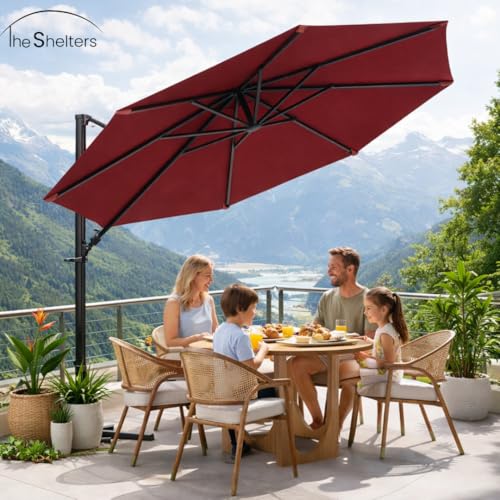 Image of THESHELTERS - Premium Garden Umbrella 360 Degree Rotating Stylish and Durable Outdoor Garden Umbrella with Heavy-duty Water Base (95Kgs)- Patio and Lawn Umbrella, 2.5x2.5m Big Size Outdoor Umbrella with Stand
