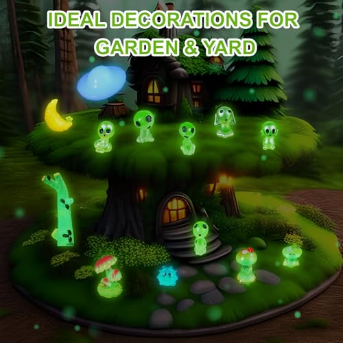 Image of Civaner 13 Pcs Alien Decor Glow in Dark Mini Alien Betta Fish Tank Decoration Fairy Garden Accessories Scary Decor Miniature Accessories Tree Elves for Garden Aquarium Dollhouse Table