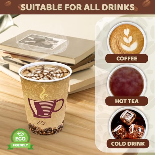 Paper Coffee Cups – 50-Pack 8 Oz Paper Cups – Strong Disposable Coffee and Tea Paper Cups – Disposable Espresso Cups for Hot Chocolate, Cappuccino, Tea – Ideal for Party, Picnic, Travel