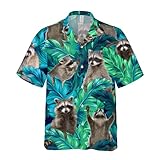ACEPrints Racoon Tropical Hawaiian Shirt for Men, Vintage Aloha Button Down Shirt, Racoon Short Sleeve Shirt for Men
