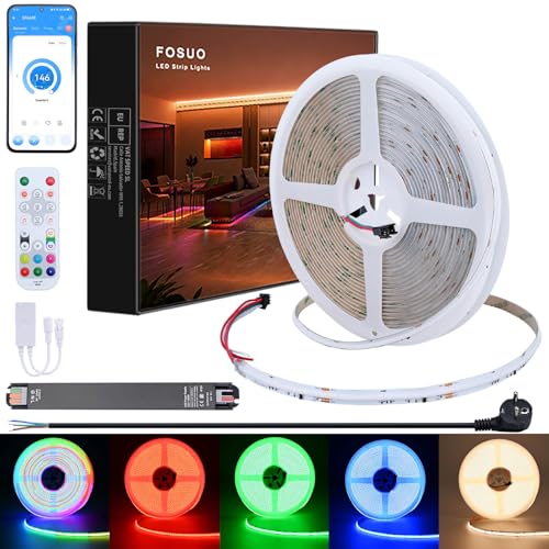 FOSUO RGBW IC COB LED Streifen 10m 24V WS2811 Adressierbare RGB + 3000K Warmweiß 7840 LEDs Mehrfarbig Dimmbar Selbstklebend APP Steuerung Musik Sync für Wohnzimmer Gaming Party Deko