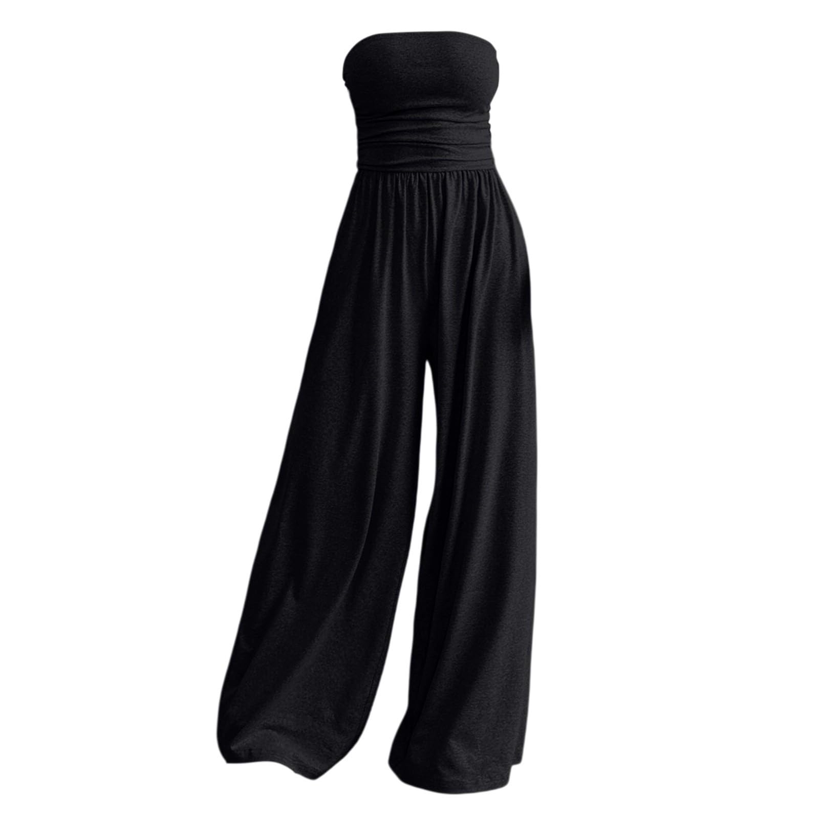 Generisch Mono elegante sin tirantes para mujer, mono bandeau monocolor con hombros descubiertos, una pieza, pierna ancha, traje de pantalón largo, traje de cintura alta, oversize holgado, mono de
