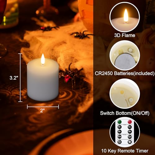 Image of GenSwin Flameless Pillar Candles Flickering with Remote Timer, Battery Operated Real Wax LED Votive 3D Wick Candles 6 Pack White(Battery Include, 2 x 3.2 Inch)
