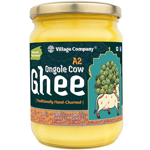 Image of Village Company A2 Cow Ghee Bilona Method | Bilona Ghee 550ML Ongole Cow | Pure Ghee A2 Desi Cow Ghee | Vedic Pure Organic | Earthy Aroma and Danedar | Traditional Curd Churned | Lab-Certified | Glass Jar Half Litre (550 ML A2 Cow Ghee)