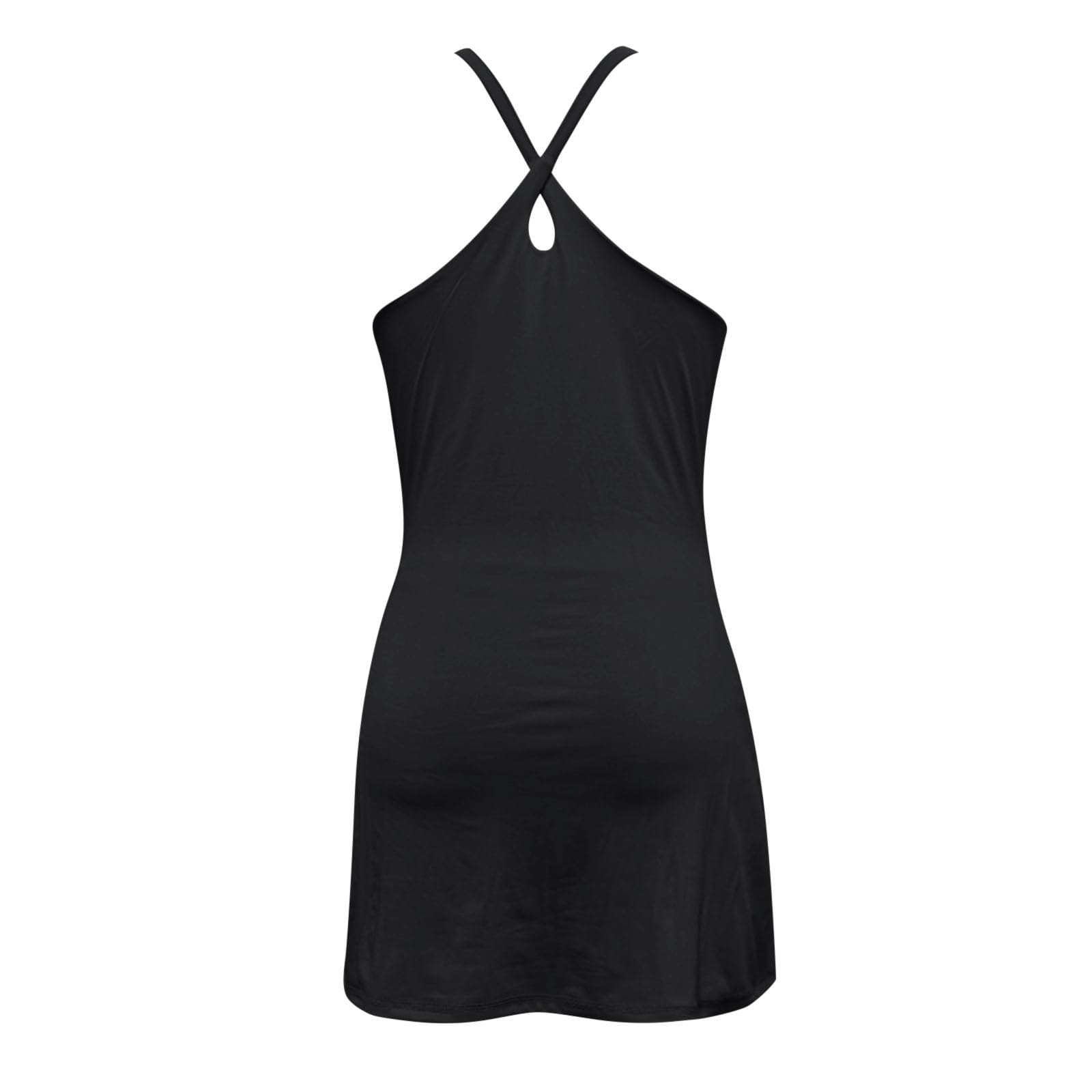Sommerkleid Damen Tenniskleid Mit Integriertem BH Spaghetti Plissiert Kleider U Ausschnitt ärmellos Sportbekleidung A-Linie Sommer Kleid Bodycon Enges Wickelkleid Kurz Midikleid Yoga Tennis Kleid