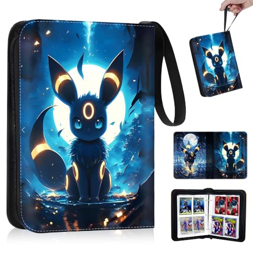Abiemuce 50 Páginas Álbum de Recortes Tarjetas de para Pokémon,Soporte para Tarjetas de Poliuretano Álbum de recortes para Pokemon con Cremallera y asa de Correa (50 Páginas 400 Bolsillos)