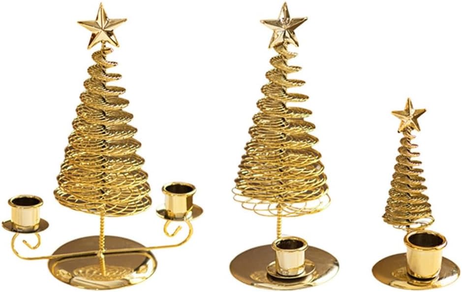 Antique Christmas Tree Shape Metal Candle Holders Set of 3 Seasonal Decoration