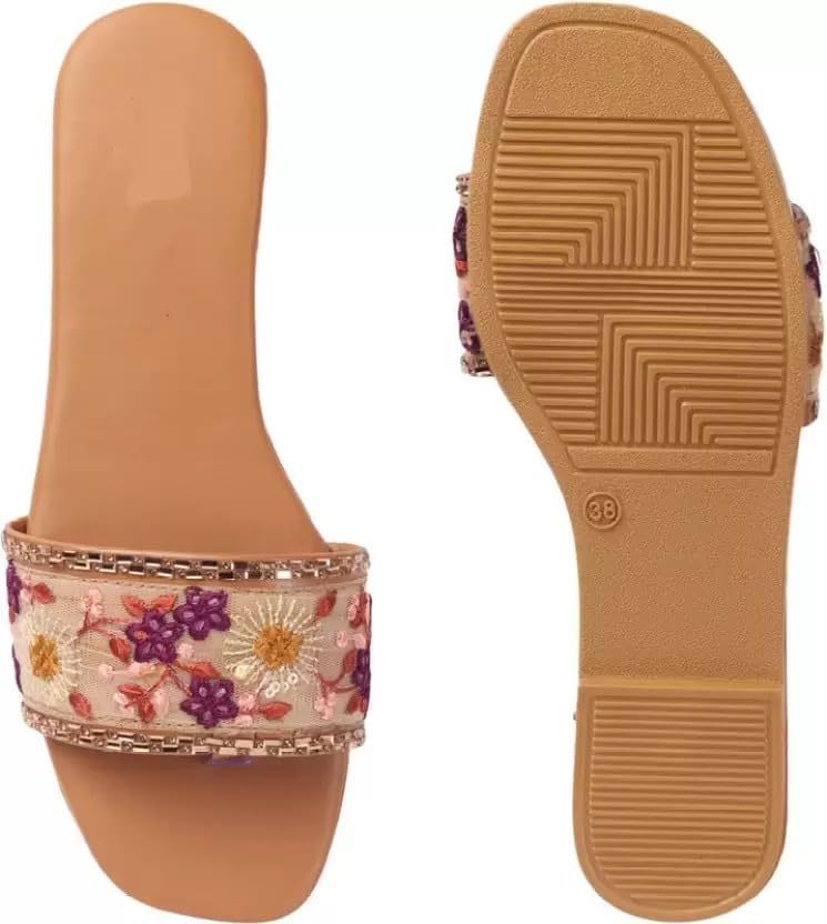 Image of PRIYANSH Enterprises Premium Women Ethnic Embroidered Flats Footwear for Women | Stylish Slippers For Party and Formal Wear | Flat Embroidered Sandal