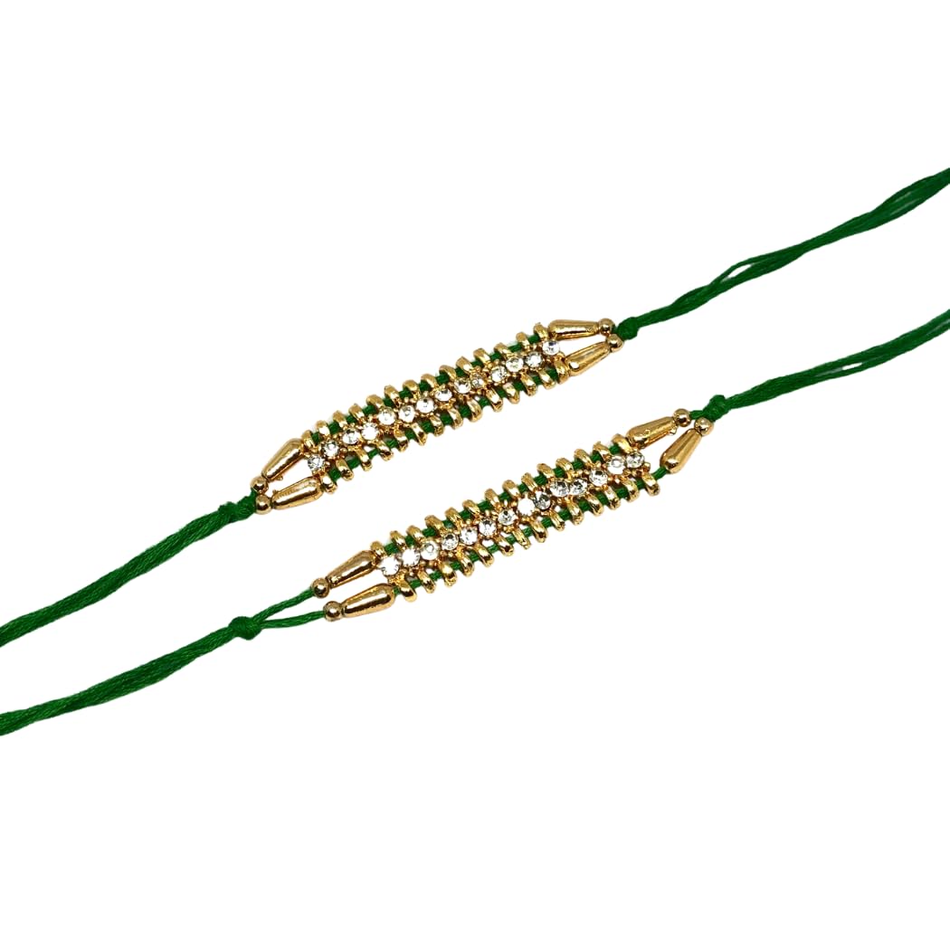 Set of Two Rakhi, 14 Stone Rakhi Thread, Raksha bandhan Gift for Your Brother,Color Vary and Multi Design