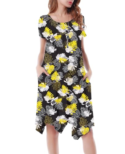 Image of Women Casual Loose Soft Crewneck Short Sleeve Pockets Swing T-Shirt Dress
