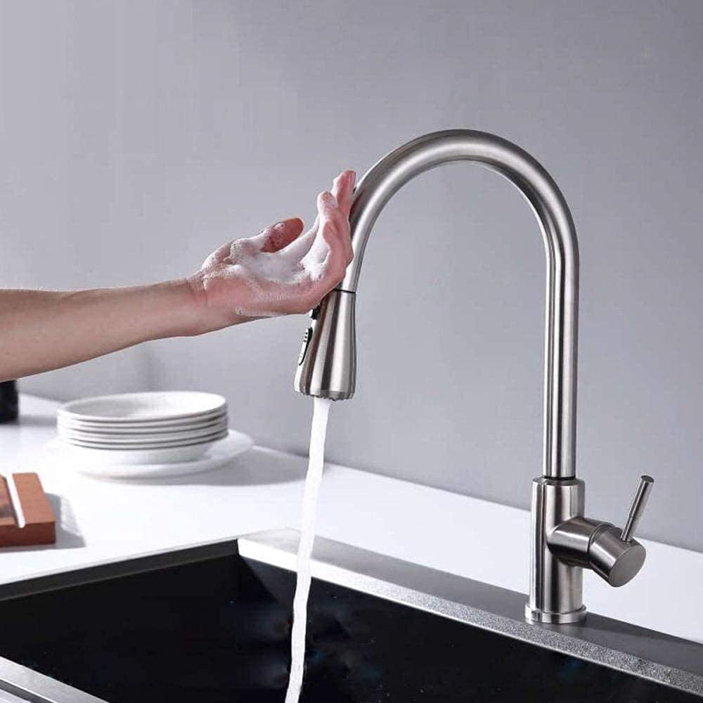 HADECOLL Kitchen Sink Faucet Touchless Kitchen Taps With Pull Out Spray 360 Swivel Tap Automatic Sensor Single Lever Kitchen Sink Tap-Brushed