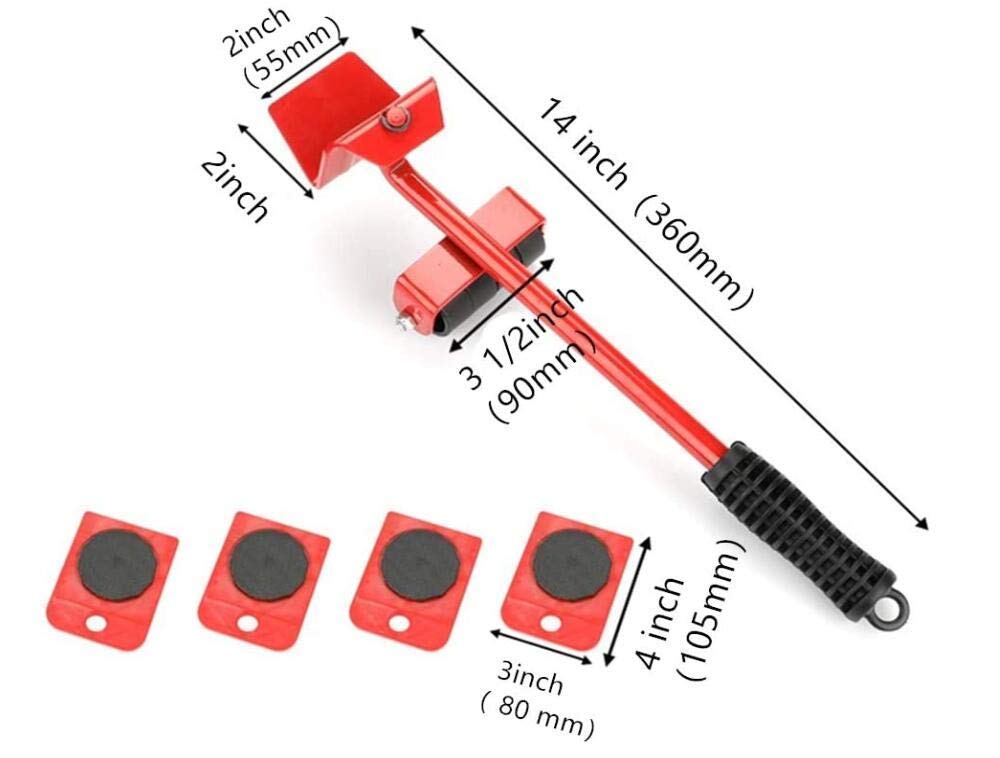 AADCART Furniture Lifter Easy Moving Sliders 5 Packs Mover Tool Set, Heavy Furniture Appliance Moving & Lifting System - Maximum Load Weight 330Lbs (Red) 2