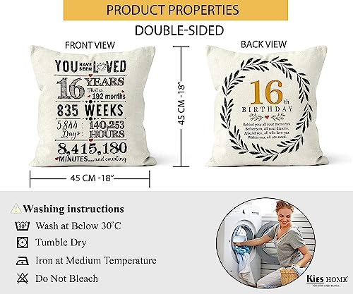 Kies Double-Sided Sweet 16 Birthday Decoration Pillow Covers, 18x18 Inches - Decorative Pillows, Sweet 16 Gifts for 16 Year Old Daughter