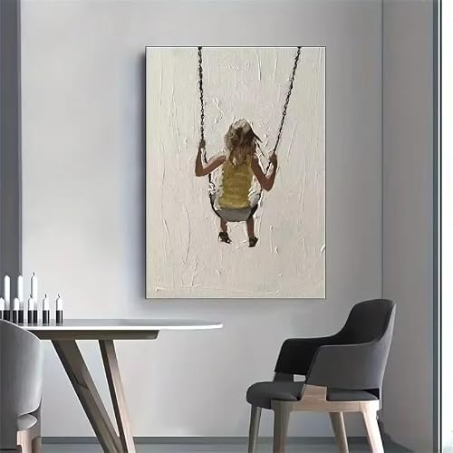 Bsiibncv Girls Frameless Minimalist Artwork Texture Painting On Canvas Charming On Swing Fashionable Subject Wall Art For Home Decor(80X120cm/Frameless)