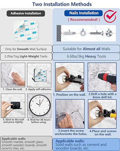 4PCS Besenhalterung Wand, Self-adhesive Gerätehalter mit Haken, Besenhalter aus Edelstahl, Gartengerätehalter ohne Bohren, Werkzeughalter Wand, Wandhalterung Besen für Abstellraum, Garage, Garten