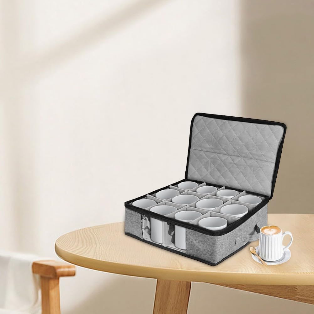 Boîte de rangement tasses à café anti-choc avec séparateurs rigides pour vaisselle protégée