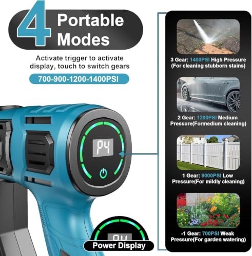 Image of Cordless Portable Washer, Brushless Motor, 4 Speed Modes, 6-in-1 Swivel Nozzle, 2 x 4.0 Ah Batteries, 5 m Hose, Lightweight Handheld Car Washer for Home, Garden