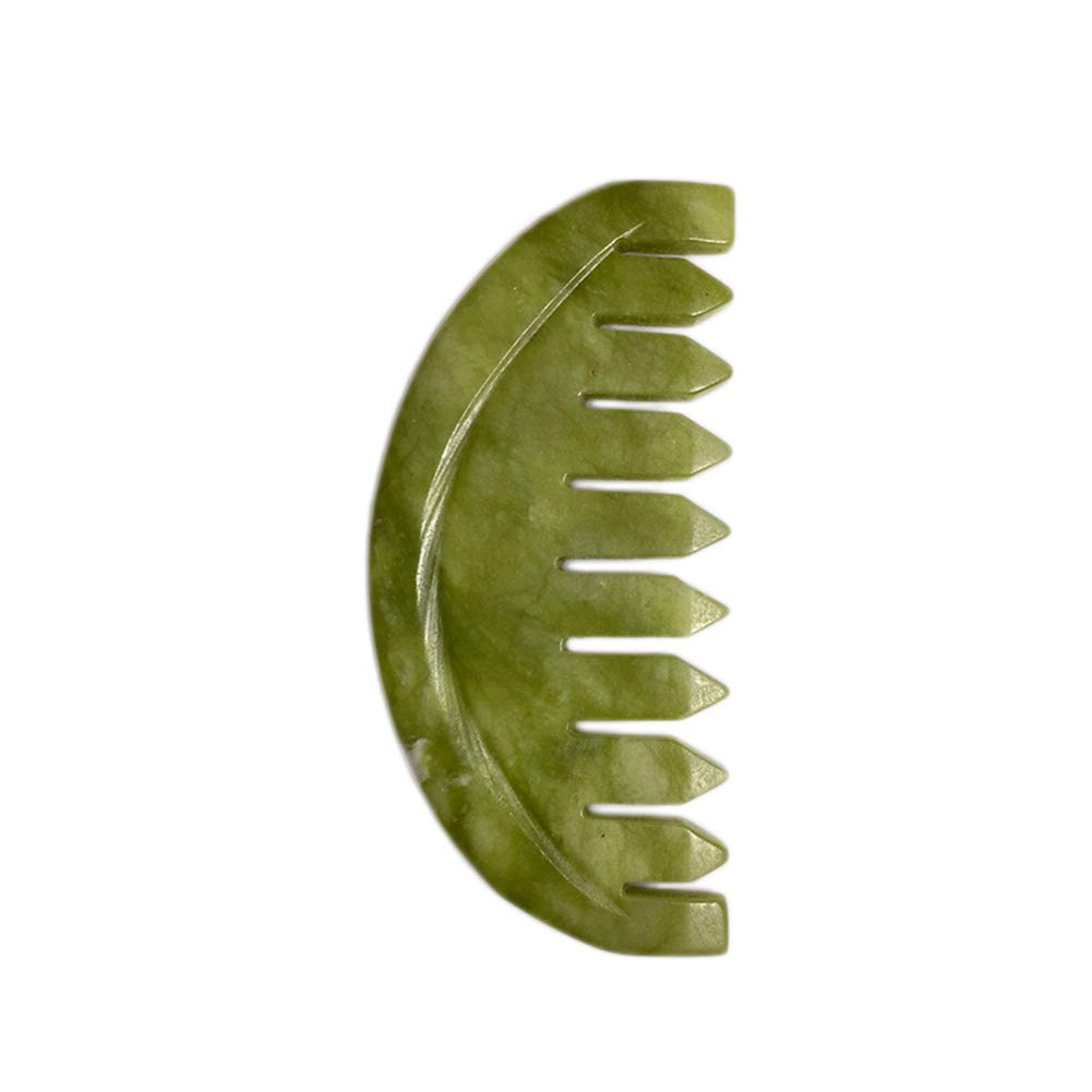Jade Gua Sha Scraping Massage Tool Hand Made Jade Guasha Board, Tools for SPA Acupuncture Therapy Trigger Point Treatment on Face Arm Foot Small(Comb)，Green,Crescent Shape