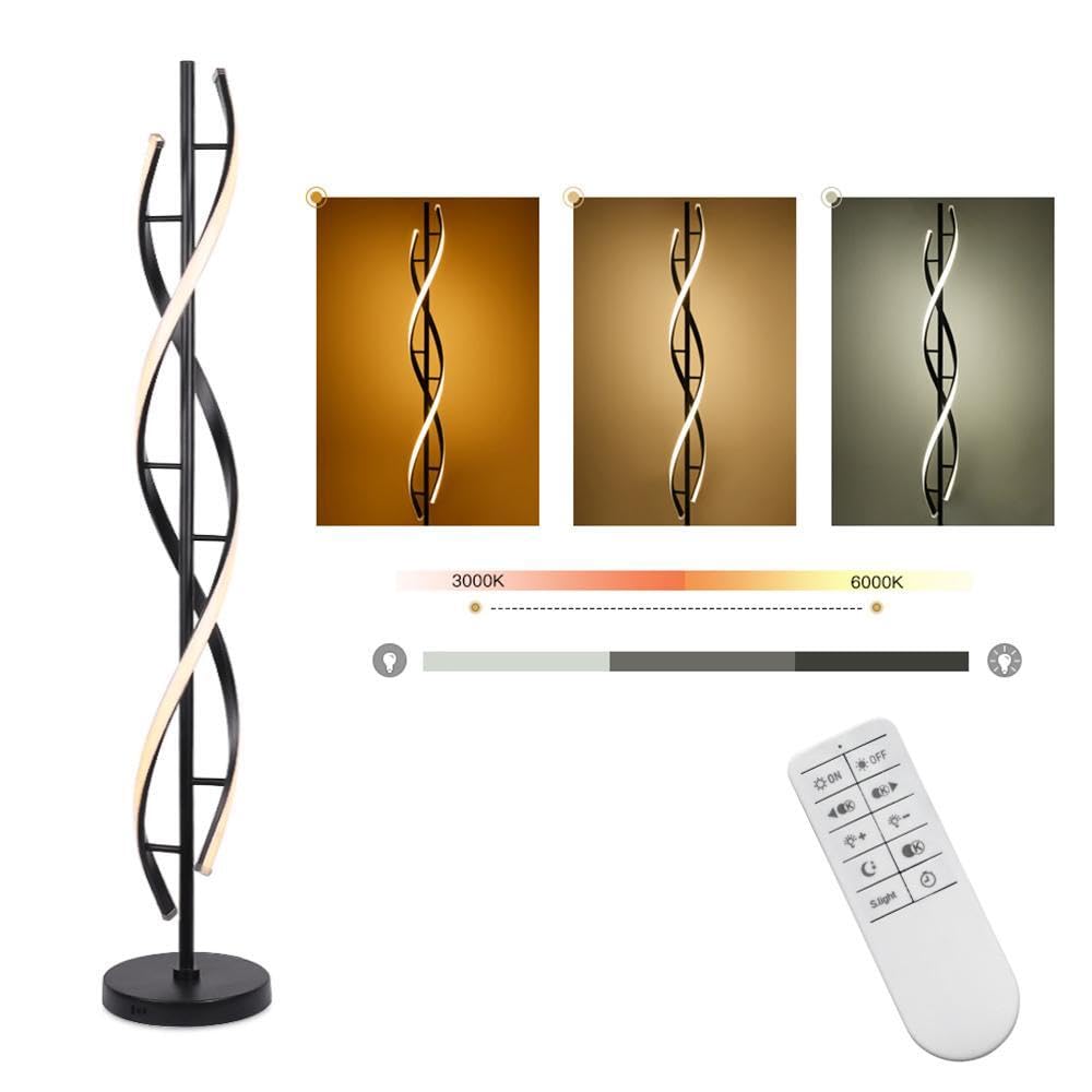 Stehlampe LED Fernbedienung,Schwarz Spirale Dimmbar Moderne Kreative Innendesign Dekorative Beleuchtung Wohnzimmer Lampe Energiesparende Multi-Color Temperatur Innenlampe