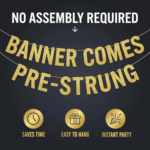 Image of Pre-Strung 40 Is Fine When You Look 29 Gold Glitter Banner - 40th Birthday Decorations for Men and Women - Birthday Party Supplies and Gifts